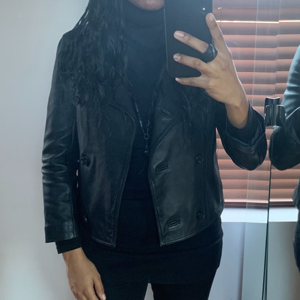 ALLSAINTS • Deebee Black Leather Double Breasted Blazer Jacket • UK 8 US 4 - Picture 9 of 13